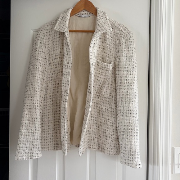 Zara Textured Cream Tweed Long Sleeve Overshirt/Jacket “Shacket” Size M - Picture 8 of 16